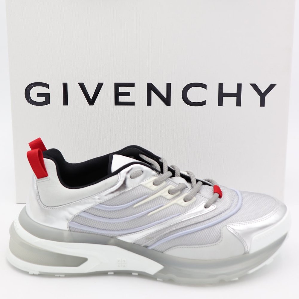 NIB Givenchy GIV 1 Mens Metallic Silver Leather Mesh Low-Top Sneakers